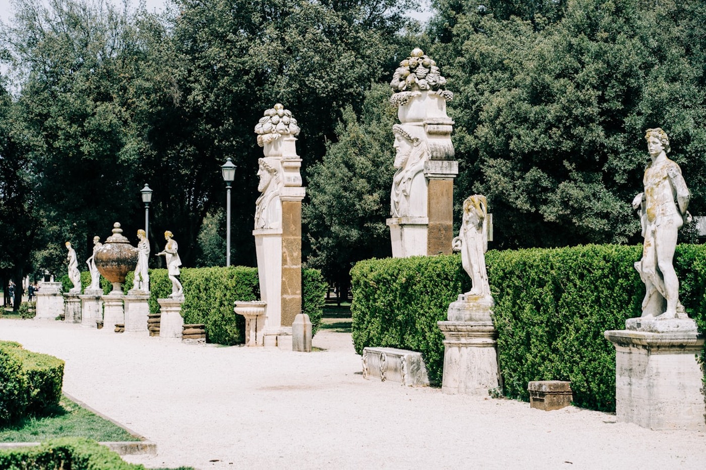 Statues in the Borghese Gardens in Rome, Italy